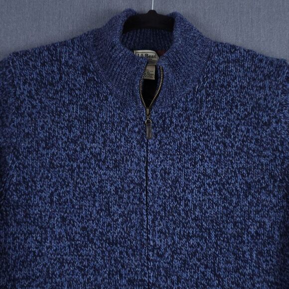 L.L. Bean Other - LL Bean Ragg Wool Sweater Mens Large Blue Marled Knit Flannel Lined Full Zip